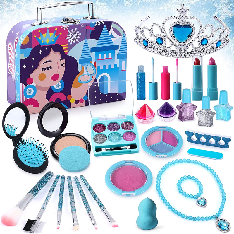 Make Up for Kids Girls 28PCS Washable Real Makeup Kit with Cosmetic 
