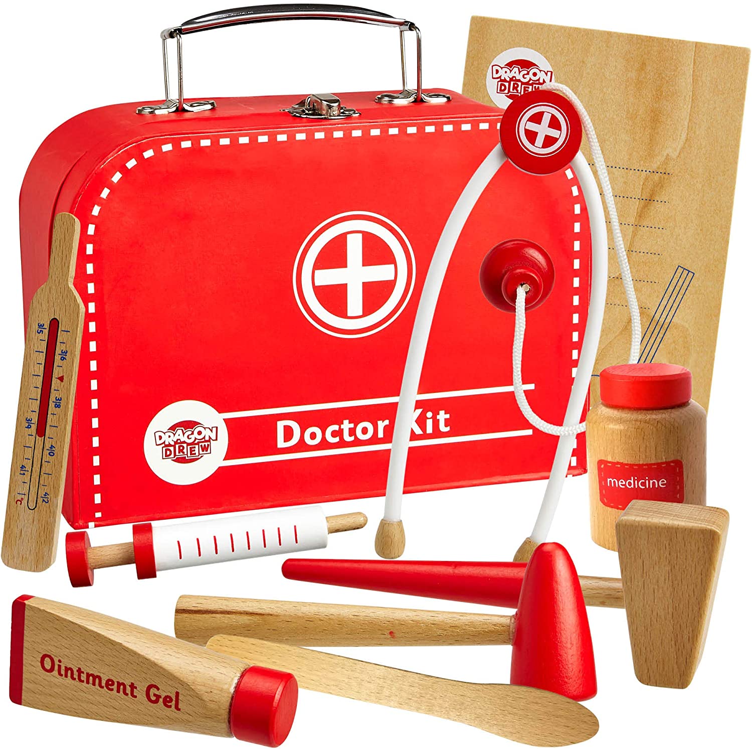 10 PC Set Pretend And Play Tools Wooden Doctor Kit