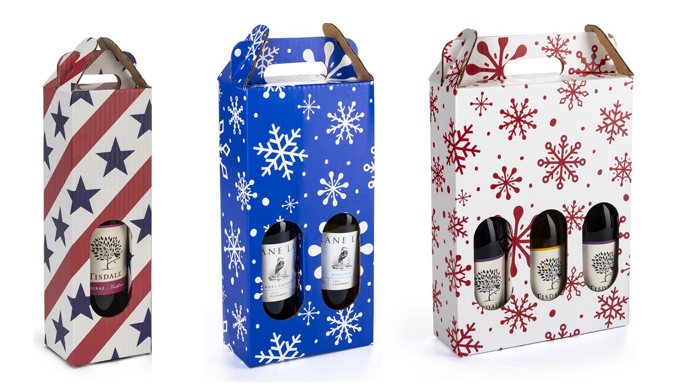 6 Pack Festival Holiday Cardboard Corrugated Wine Carrier