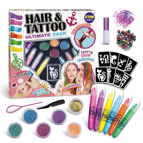 Girls Temporary Glitter Tattoo Hair Color Combo Set