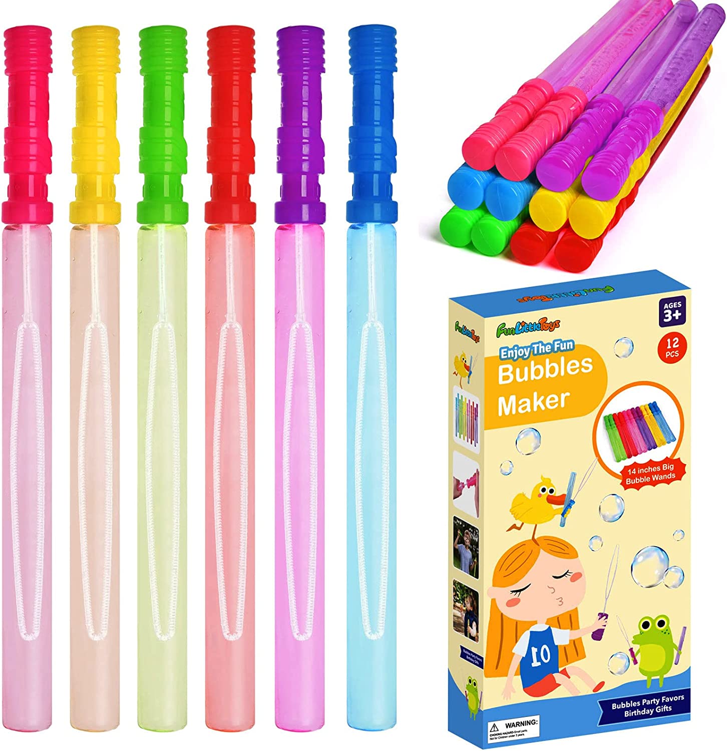 12 Packs 14" Big Bubble Wands Pack Assorted Colors for Outdoor