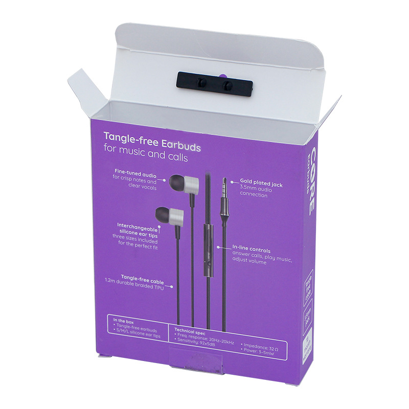 Purple Cardboard Folding Paper Electronic mobile charger packaging box