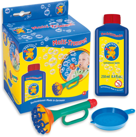Bubble Trumpet Blowing Toy for Kids Set Includes Trumpet Blower 8.45 Oz Bubbles Bottle And Liquid Tray