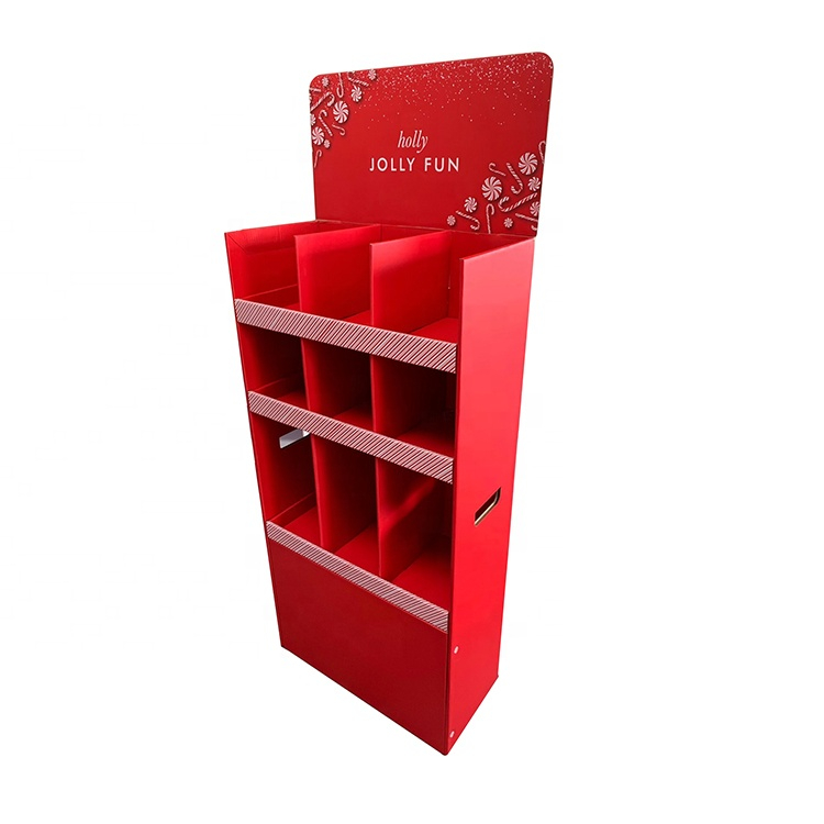 Customized Stand Alone Advertising Paper Corrugated Cardboard Floor Standing Potato Chip Snack Popcorn Display Rack