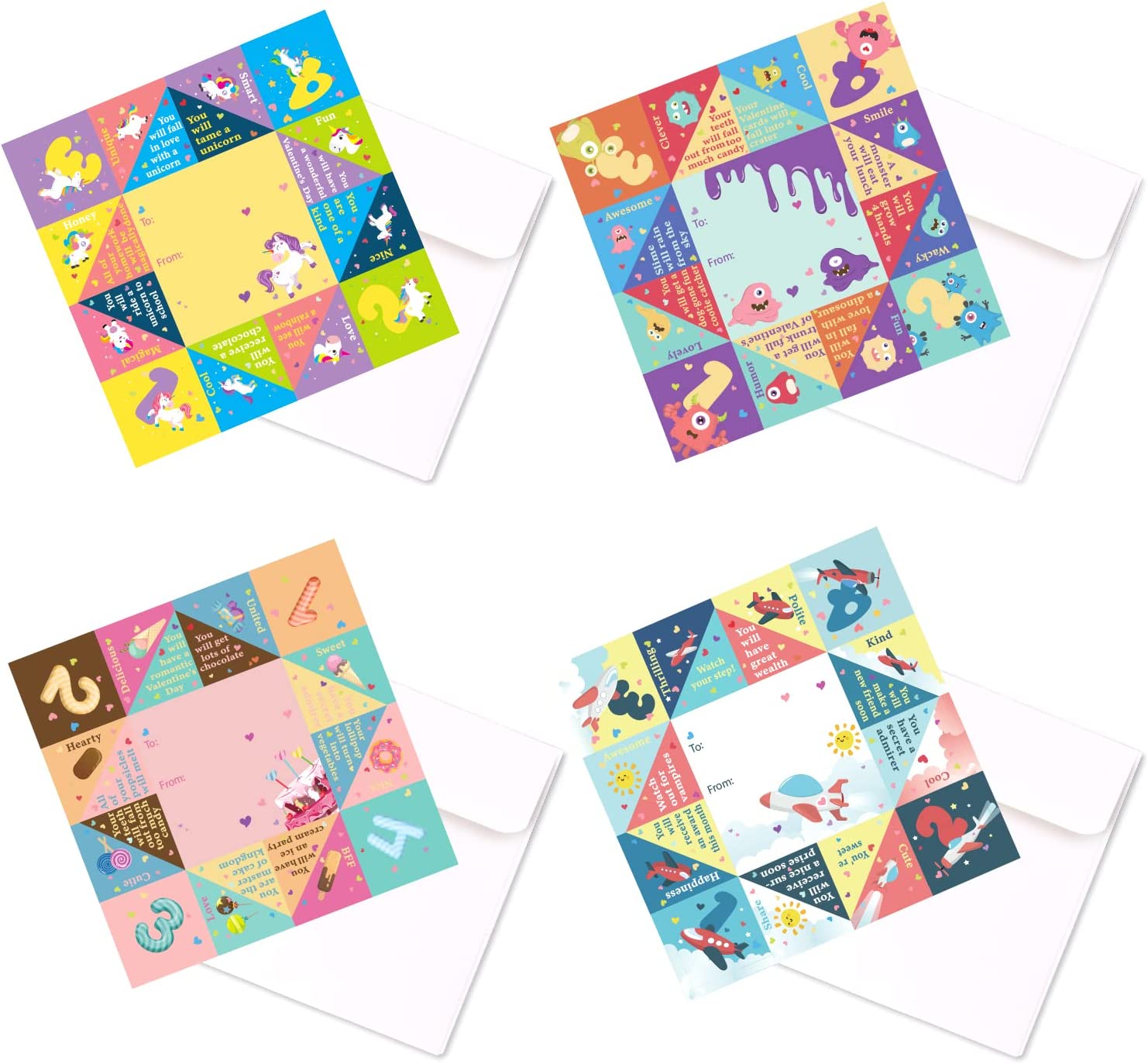 28 Cootie Catcher Valentine's Cards with Envelopes for Kids
